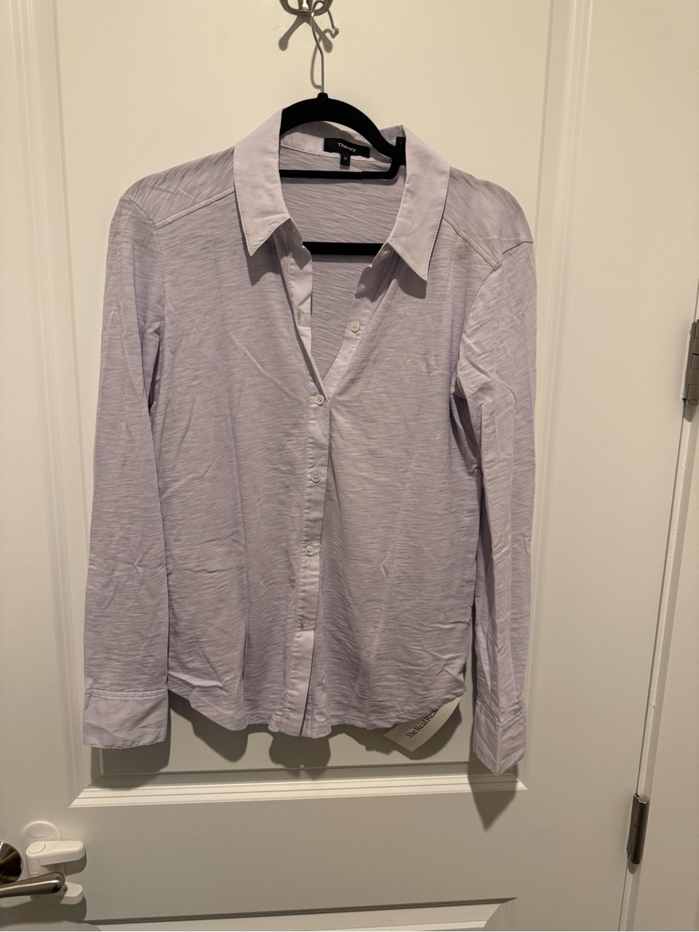 Theory Classic Long-Sleeve Button-Up Shirt in Light Lilac - Picture 2 of 7